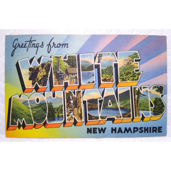 Greetings From White Mountains New Hampshire Large Letter Postcard Linen Tichnor - Picture 1 of 2